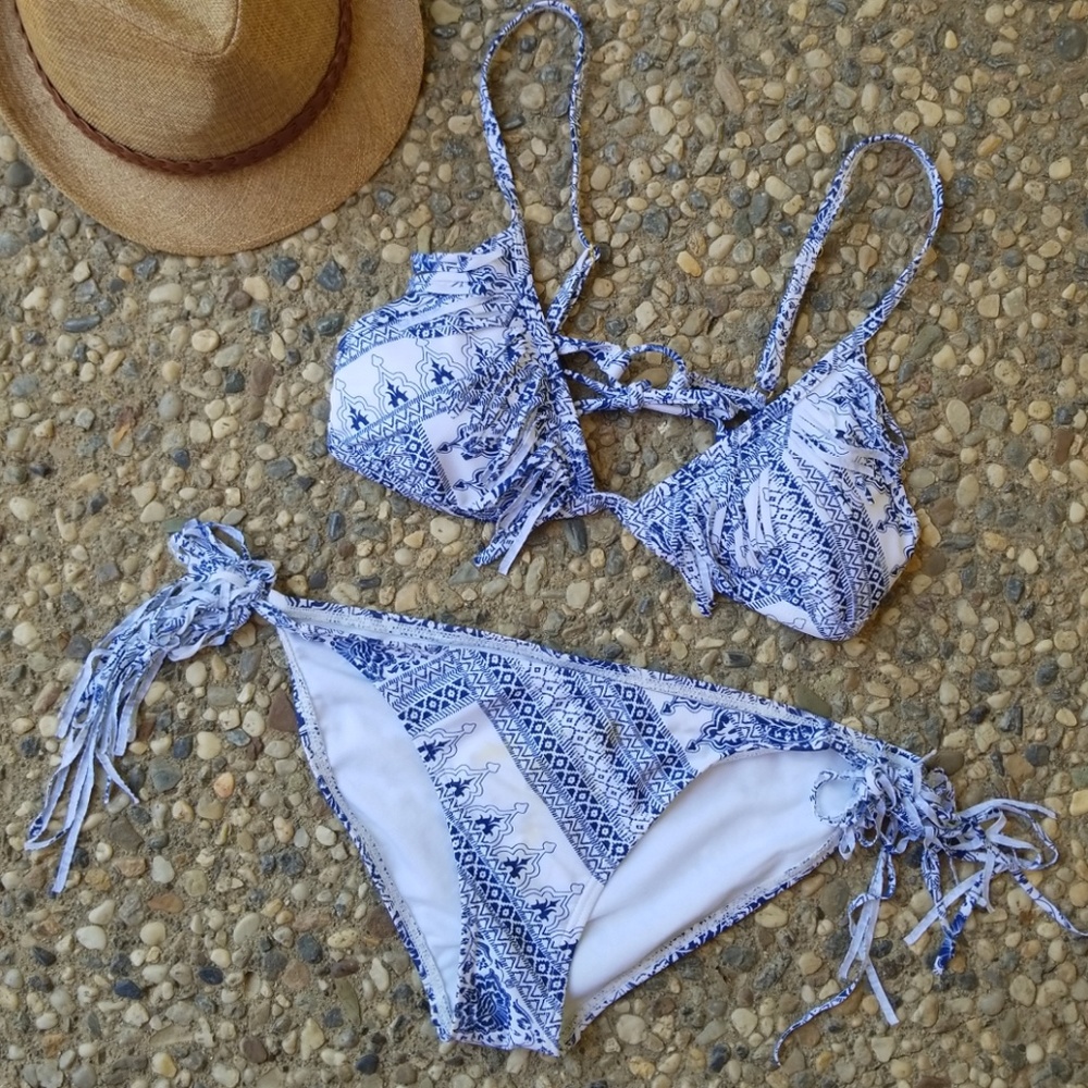 Ninety Six Degrees Blue and White Fringe Bikini - Picture 1 of 8